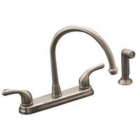 high rise kitchen faucet with spray, brushed nickel