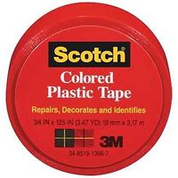 Scotch Plastic Tape, 3/4" x 125" Red