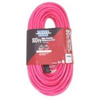 Extension Cord, 12/3 Gauge 80' Neon Pink