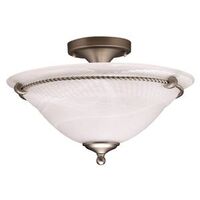 Satin Chrome Ceiling Fixture 2 Light, Alabaster Glass