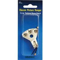 Push Pin Picture Hanger, 75 Lb Brass