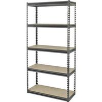 five shelf rack, 36in. x 18in. x 72in. black