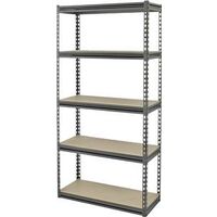 five shelf rack, 36in. x 18in. x 72in. black