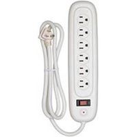 six outlet surge strip with phone jack, white