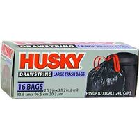 Husky Drawstring Trash Bags, 33 Gals