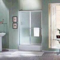 rain textured glass shower door, 69 9/16in. x 59in. silver