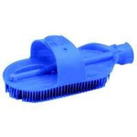 plastic curry comb with strap & hose attachment, blue