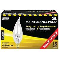 candle flame clear bulb, 25 watt 130v 