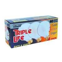 triple life incandescent globe bulb, 40 watt