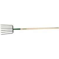 six tine manure fork with wood handle, 48in.