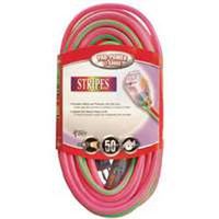 lighted end extension cord, 12/3 gauge x 50 pink & green stripe