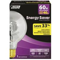 Feit Q40G25 Halogen Light Bulb, G25 Bulb Shape, 40W/60W Equivalent, Clear