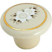 Porcelain Knob with Flower, 1 1/2" Almond
