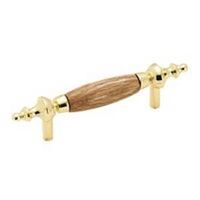 Brass Pull with Wood Insert, 3in.