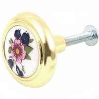 Brass Knob with Flower Insert, 1 1/4in.