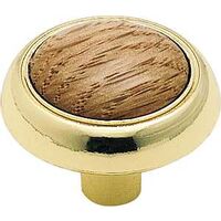 Brasst Knob with Oak Insert, 1 1/4in. 