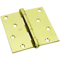 Square Corner Door Hinge, 4in. Bright Brass