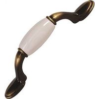 antique brass pull with ceramic, 3in.