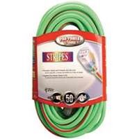 extension cord with lighted ends, 12/3 sjtw x 100 green red stripe