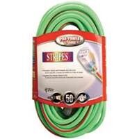 Extension Cord with Lighted Ends, 12/3 SJTW x 100 Green Red Stripe