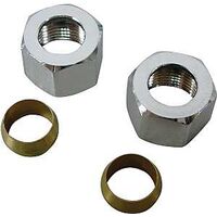 compression nut & ring, 3/8in. chrome