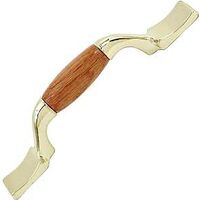 Polished Brass Pull with Oak Center, 3in.