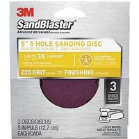 Five Hole Sanding Disc 220 Grit, 5in. 3 Pk