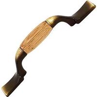 Antique Brass Pull with Oak Center, 3in.