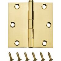 Square Corner Door Hinge, 3 1/2in. x 3 1/2in. Bright  Brass