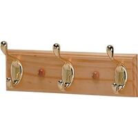 Wood Back 3 Hook Hanger, Polished Brass