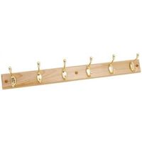 Wood Back 6 Hook Hanger, Polished Brass