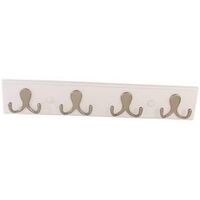 wood back 4 hook hanger, brushed nickel/white