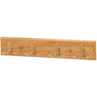 wood back 4 hook hanger, 16in. polished brass