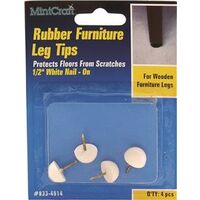 Rubber Leg Tips White Nail On, 1/2"