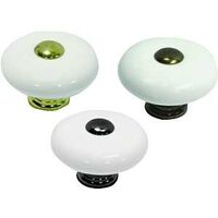 1 3/8in. White Ceramic Knob with Antique Brass