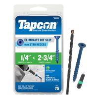 Tapcon 24385 Concrete Screw, 1/4 in x 2-3/4 in, Steel, Climaseal