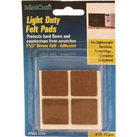 light duty felt pads brown, 1in. x 1in.