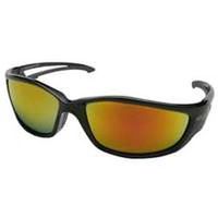 black frame safety glasses with red lens