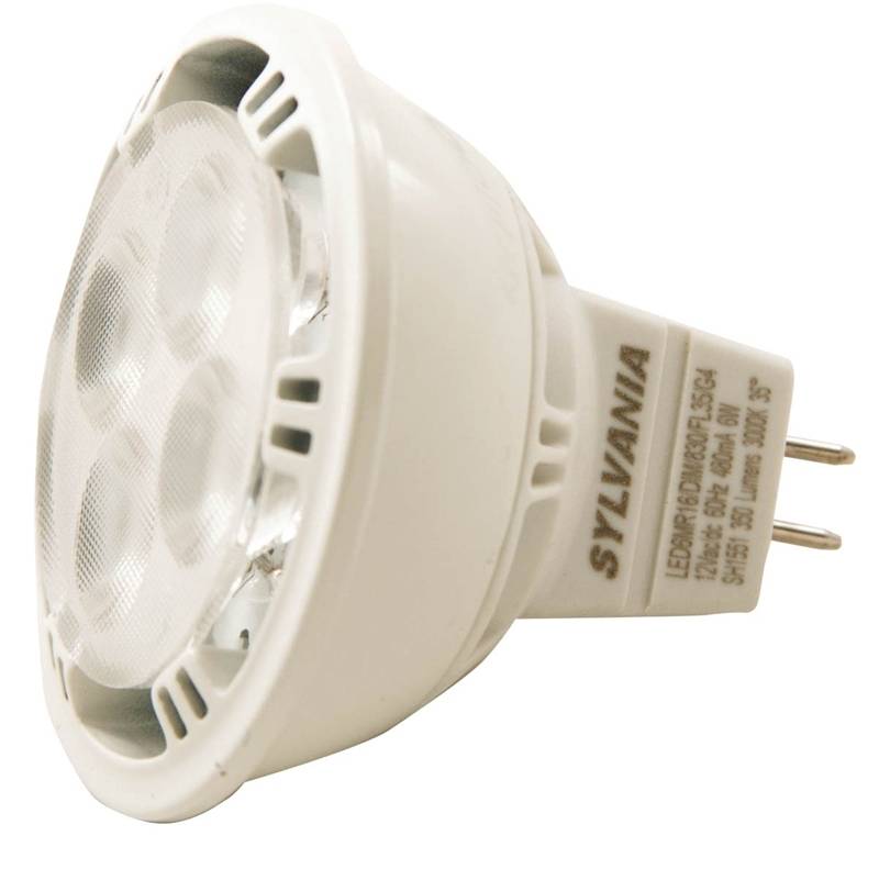 Sylvania 74050 Dimmable LED Bulb, 6 W, 12 V, MR16, G4 Bi-Pin, 25000 hr.