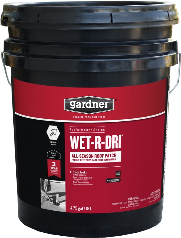 Gardner-Gibson Wet-R-Dri Plastic Roof Cement, 5 gal, Black, Liquid