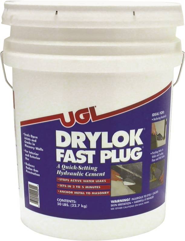 Drylok Fast Plug 00930 Hydraulic Cement, 50 lb, Gray, Powder, Solid