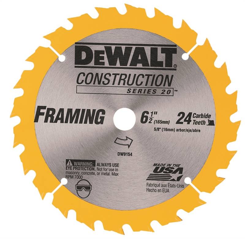 Dewalt DW9154 Heavy Duty Circular Saw Blade, 6-1/2 in Dia x 0.039