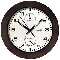 CLOCK WALL W/THERMO 10IN BROWN