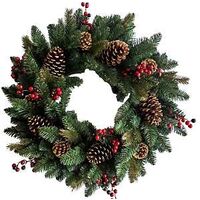 RED CONE & BERRY WREATH 30IN  