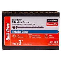 Simpson Strong-Tie Deck-Drive HCKDSVT3S DSV Wood Screw, #10 Thread, 3 in L, Rimmed Flat with Ribs Head, T25 Drive