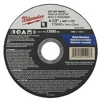 Milwaukee 49-94-4500 Cut-Off Wheel, 4-1/2 in Dia, 0.045 in Thick, 7/8 in Arbor
