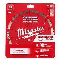 Milwaukee DIAMOND MAX 49-93-9009 Turbo General-Purpose Saw Blade, 9 in Dia, 7/8 in-5/8 in Arbor, Segmented Rim