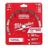 Milwaukee DIAMOND MAX 49-93-9007 Turbo General-Purpose Saw Blade, 7 in Dia, DM-7/8 in-5/8 in Arbor, Segmented Rim