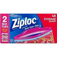 Ziploc 310 Storage Bag, 1 qt Capacity, Plastic, 48/PK