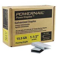 Powernail PowerStaples PS1505 Flooring Staple, 1/2 in W Crown, 1-1/2 in L Leg, 15.5 ga, Carbon Steel, Galvanized/Zinc